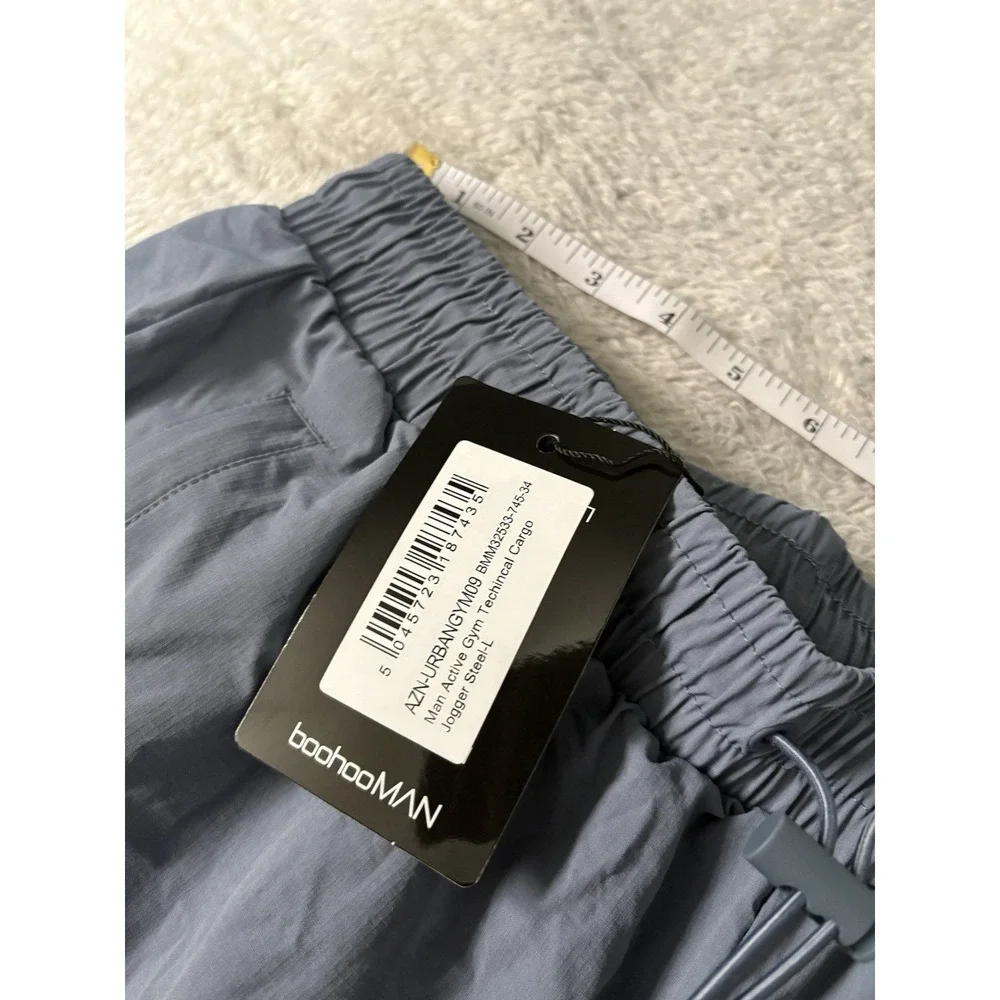 New Boohoo Man‎ Blue Active Gym Technical Cargo Jogger Size Large Steel